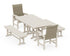 POLYWOOD Coastal Woven High-Back 5-Piece Farmhouse Dining Set with Benches in Sand / Dune Grass