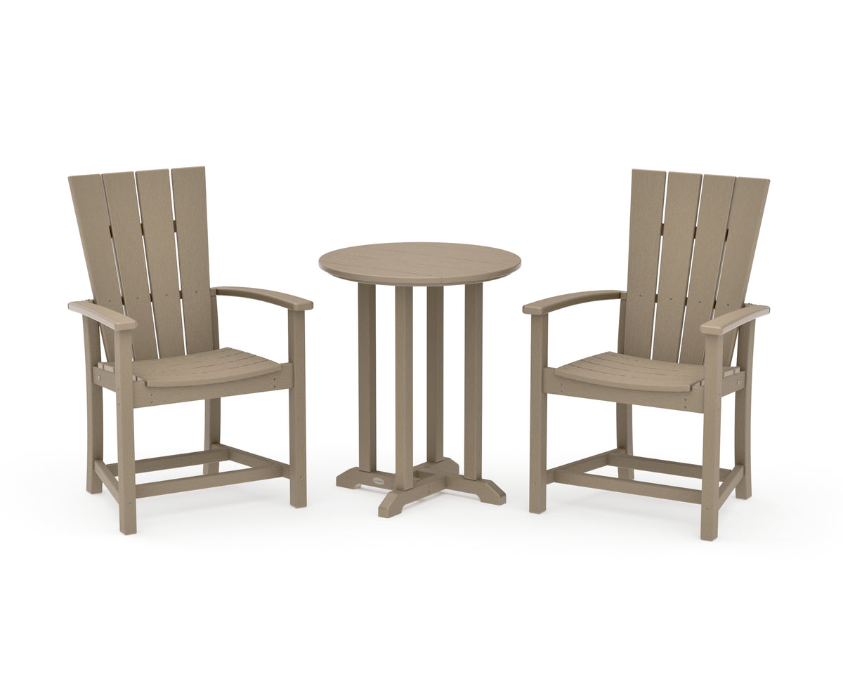 POLYWOOD Quattro 3-Piece Round Farmhouse Bistro Dining Set in Vintage Sahara