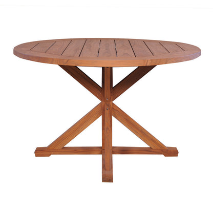 Lloyd Flanders Teak 48" Round Cross Base Dining Table, lifestyle photo 2
