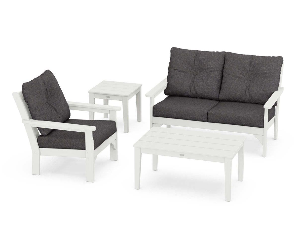 POLYWOOD Vineyard 4-Piece Deep Seating Set with 36" Coffee Table in Vintage White / Ash Charcoal
