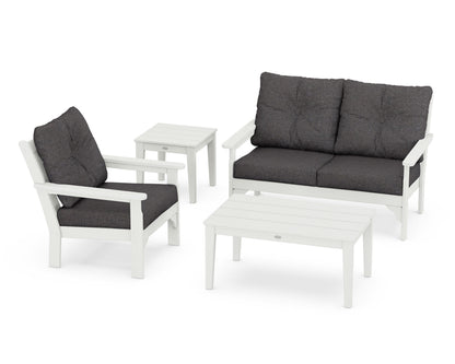 POLYWOOD Vineyard 4-Piece Deep Seating Set with 36" Coffee Table in Vintage White / Ash Charcoal