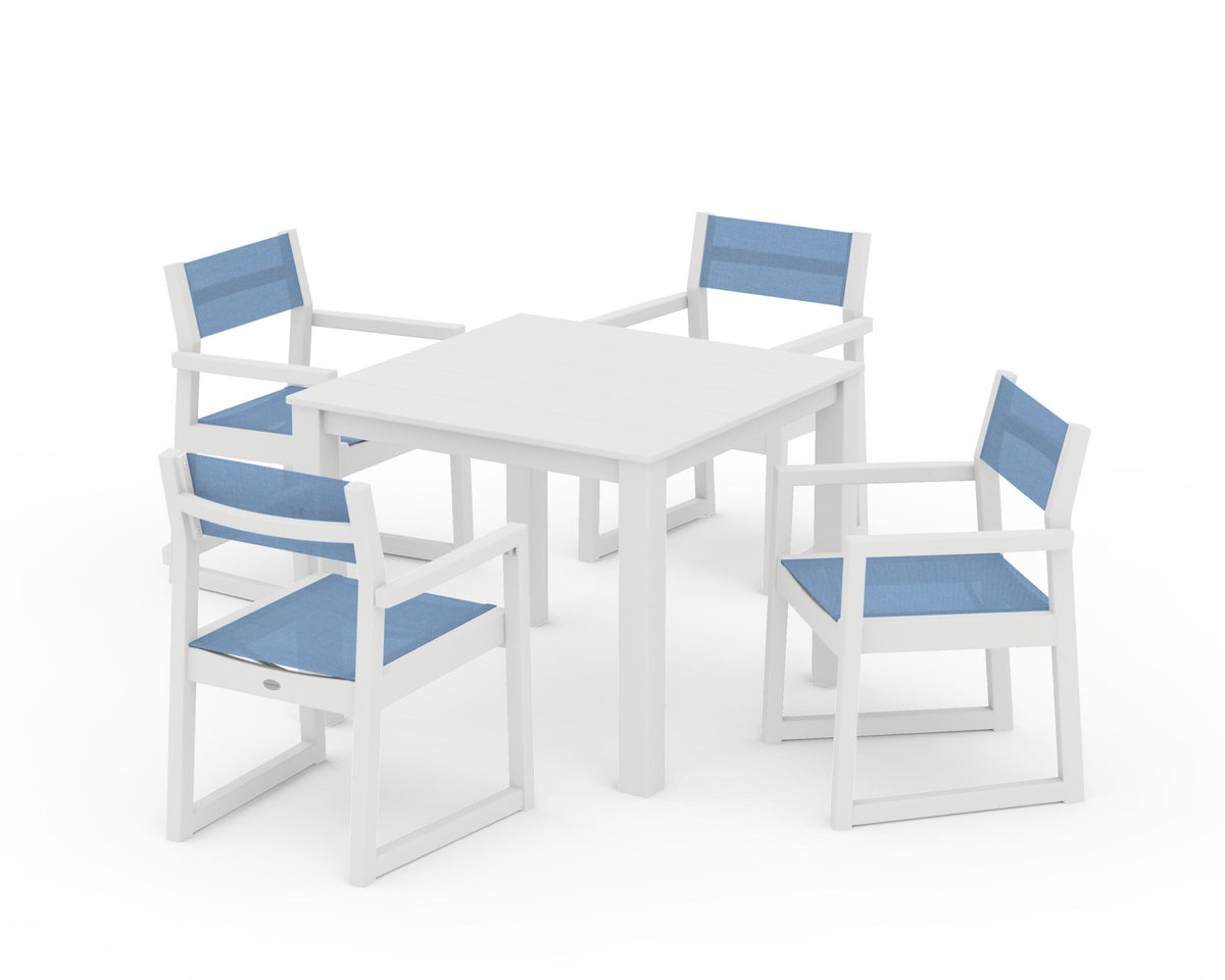 POLYWOOD EDGE Sling Arm Chair 5-Piece Parsons Dining Set in Vintage White / Poolside