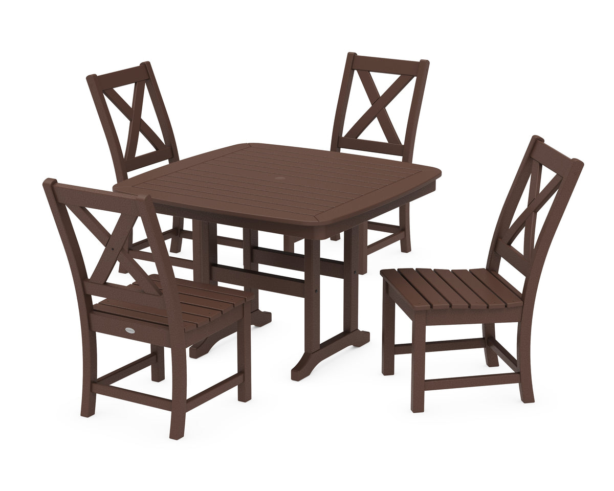 POLYWOOD Braxton Side Chair 5-Piece Dining Set with Trestle Legs - 44" Table in Mahogany