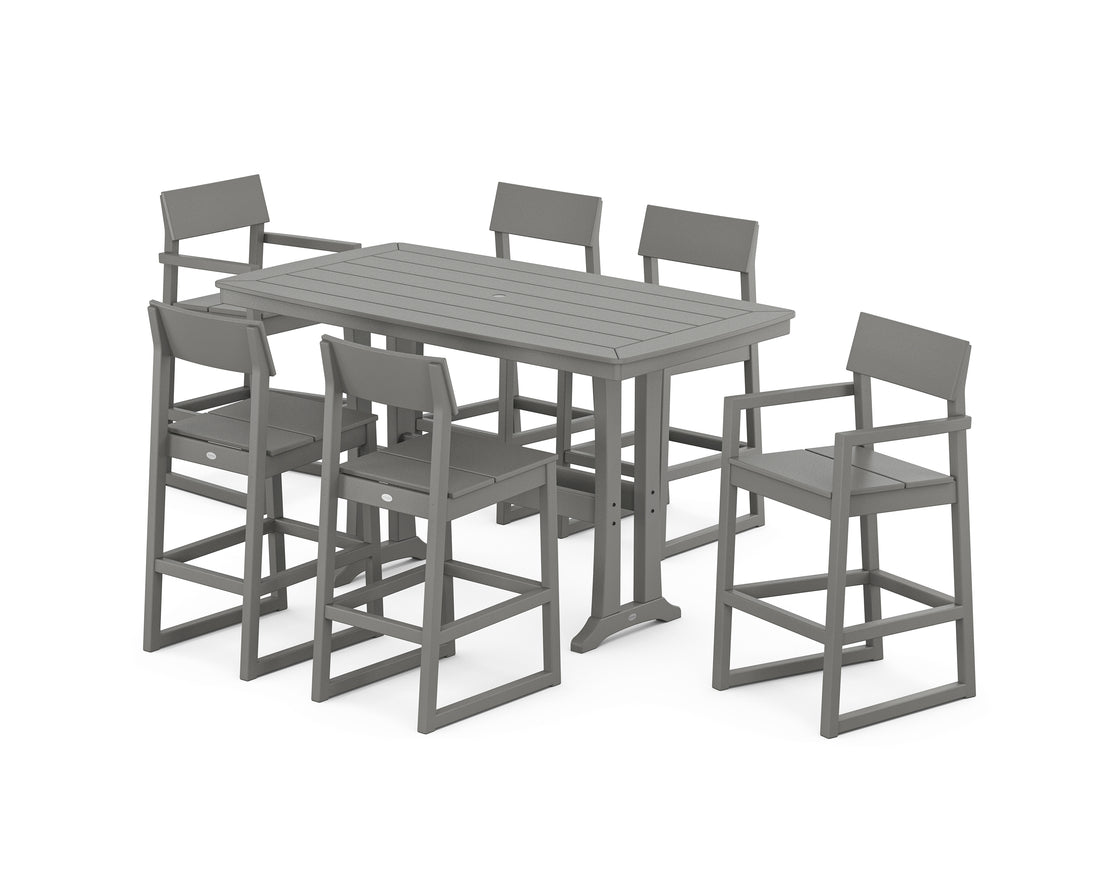 POLYWOOD EDGE 7-Piece Bar Set with Trestle Legs in Slate Grey