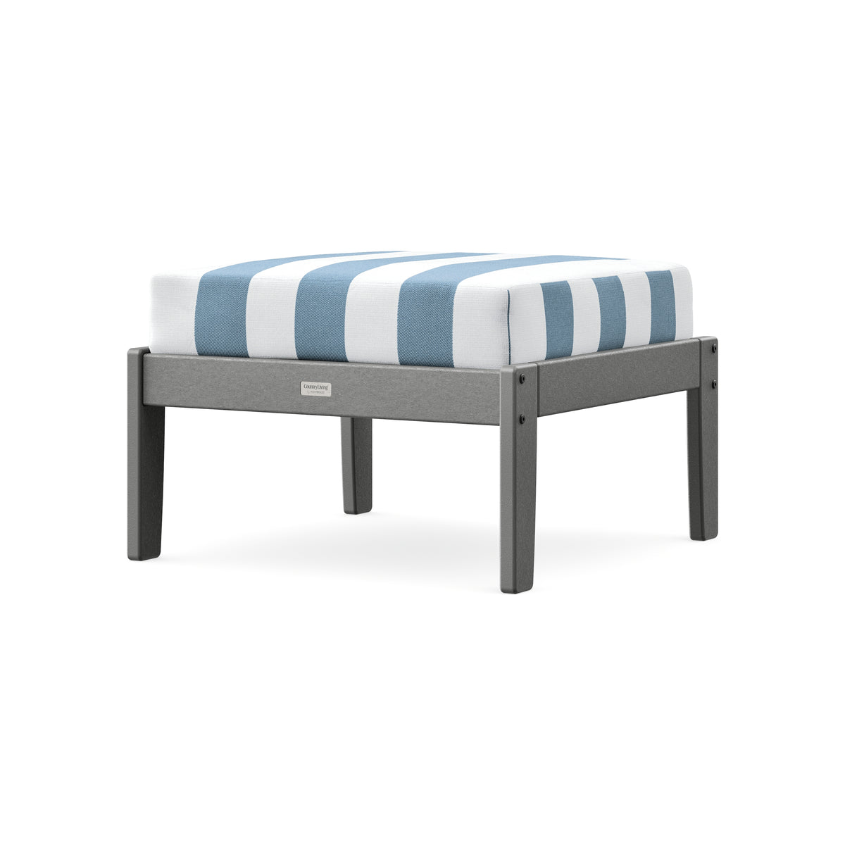 POLYWOOD Cottage Deep Seating Ottoman in Slate Grey / Cabana Stripe Sky Blue