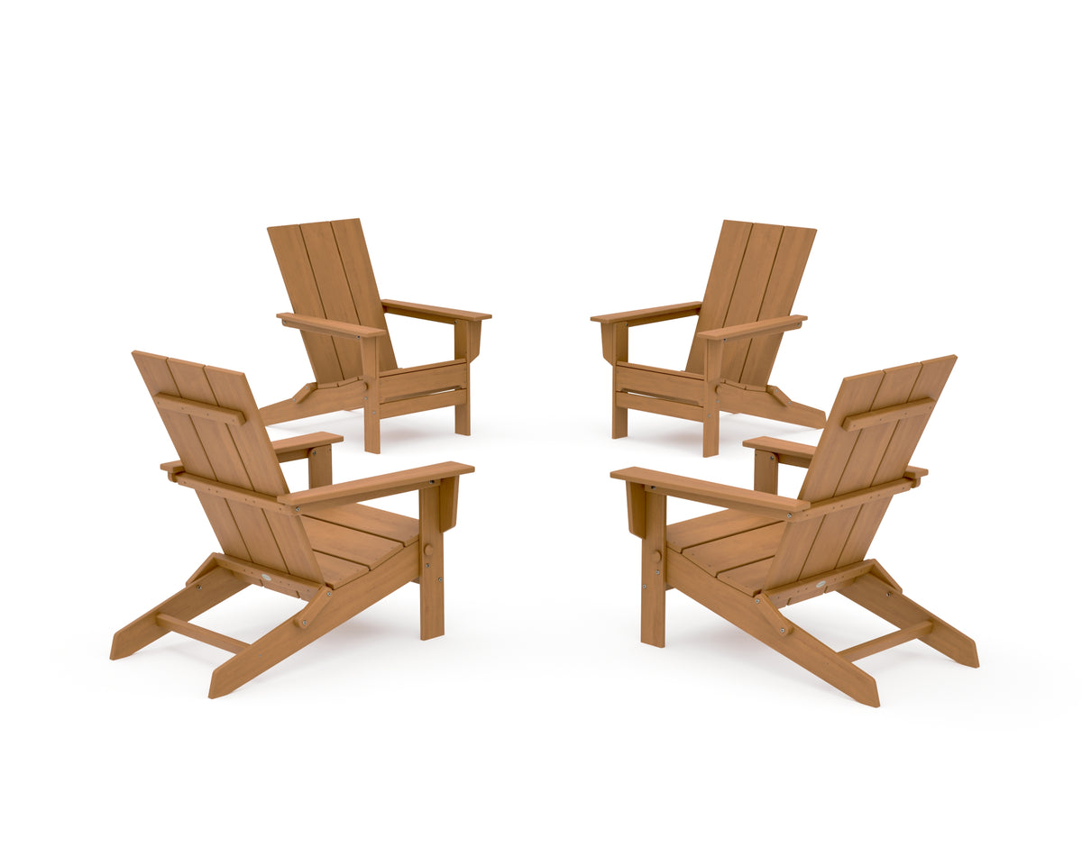 POLYWOOD 4-Piece Modern Studio Folding Adirondack Chair Conversation Set in Natural
