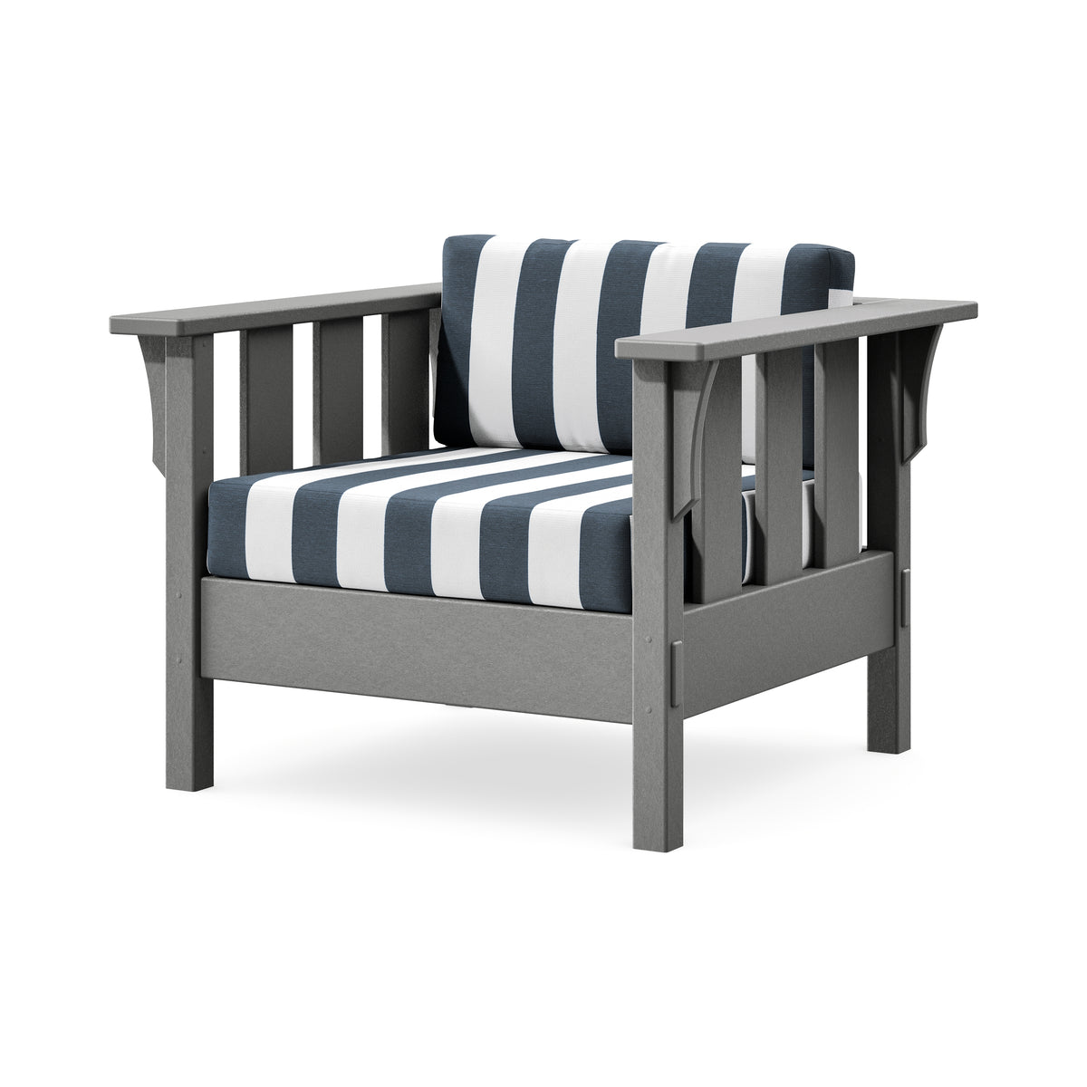 POLYWOOD Acadia Deep Seating Chair in Slate Grey / Cabana Stripe Marine Indigo