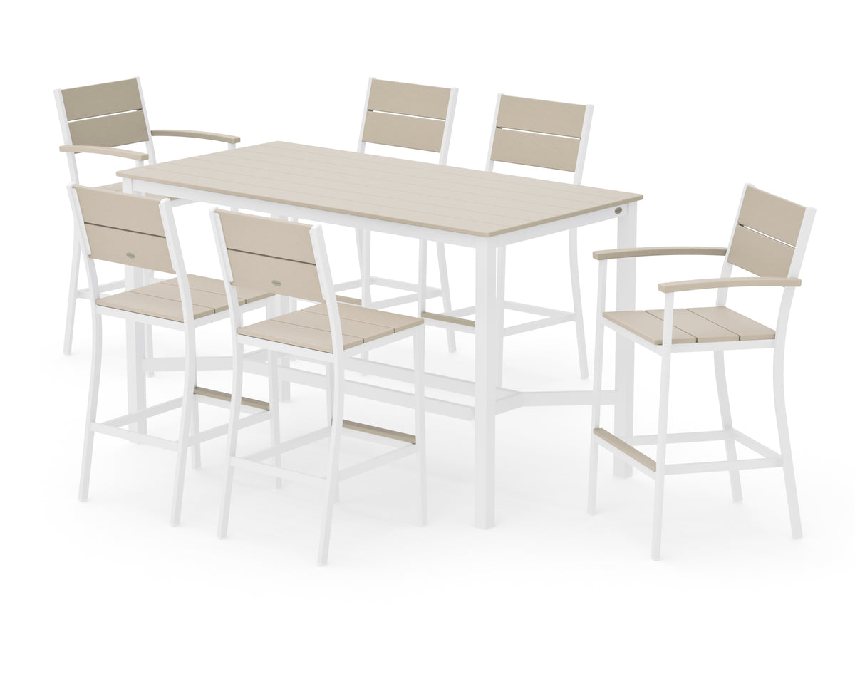 POLYWOOD Main Street 7-Piece Bar Set in White / Sand