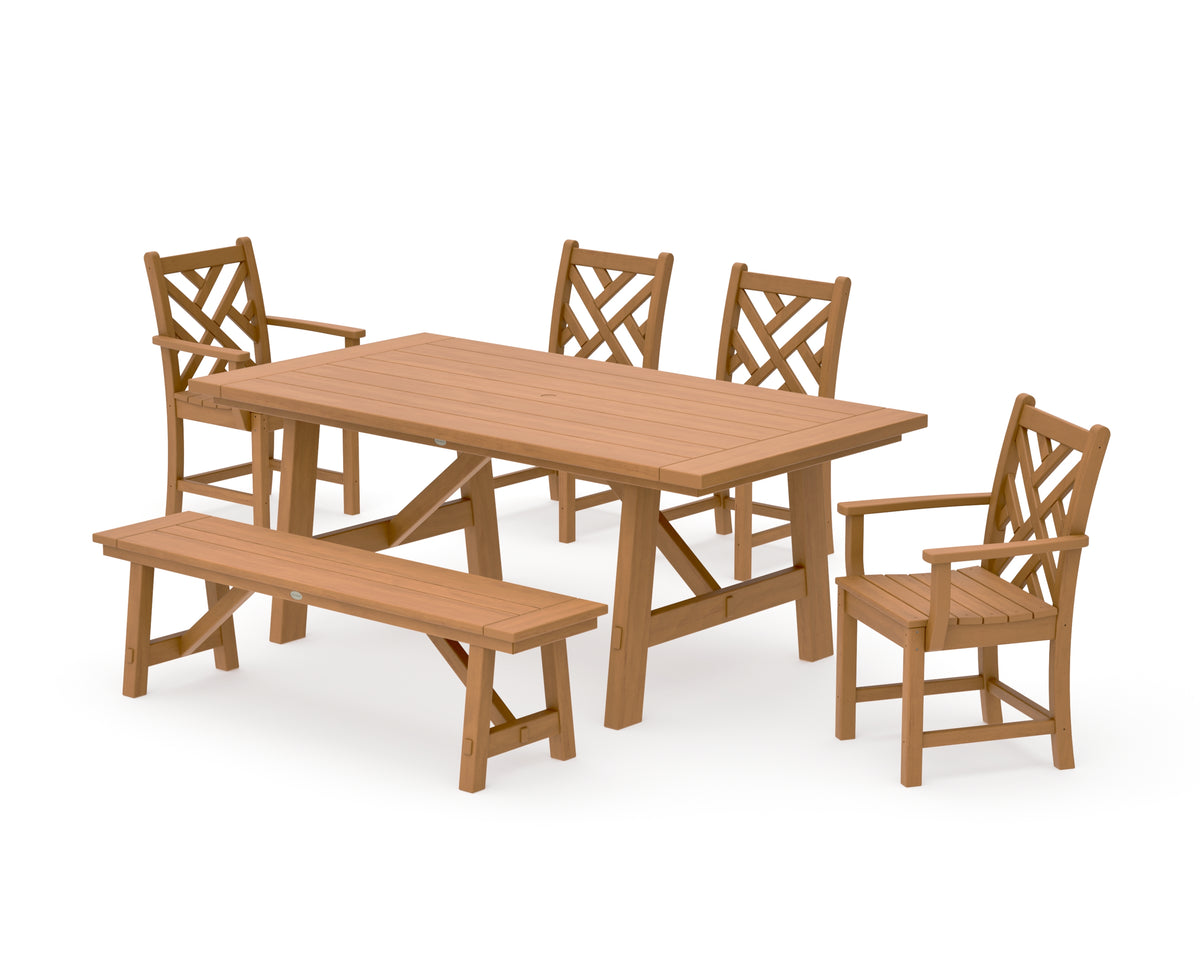 POLYWOOD Chippendale 6-Piece Rustic Farmhouse Dining Set with Bench in Natural