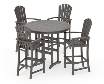 POLYWOOD Palm Coast 5-Piece Round Farmhouse Bar Set in Driftwood
