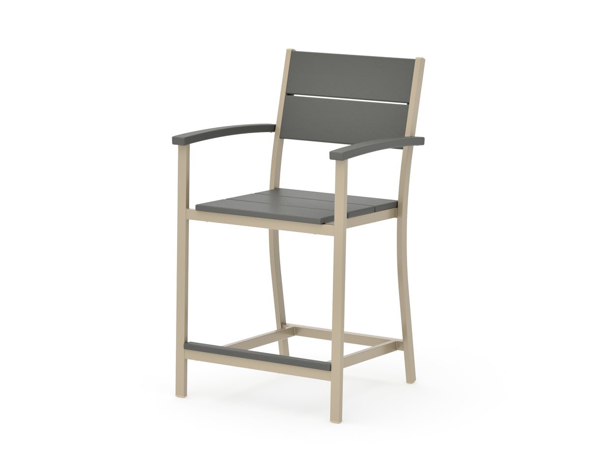 POLYWOOD Main Street Counter Arm Chair in Sand / Slate Grey