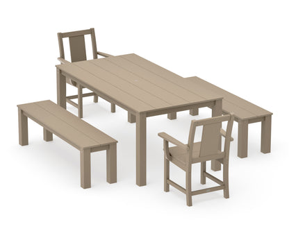 POLYWOOD Prairie 5-Piece Parsons Dining Set with Benches in Vintage Sahara