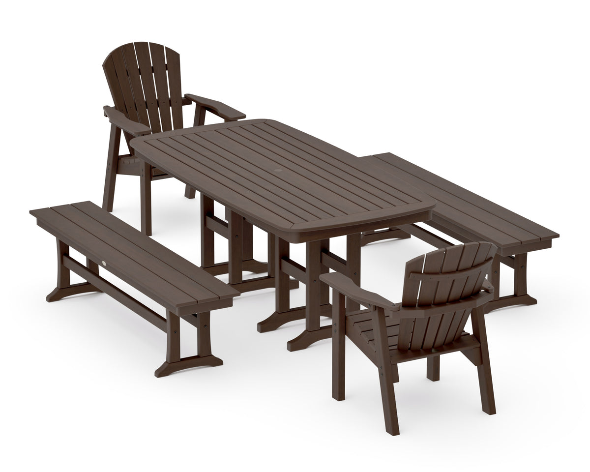 POLYWOOD Seashell 5-Piece Dining Set with Benches - 37" x 72" Table in Kona