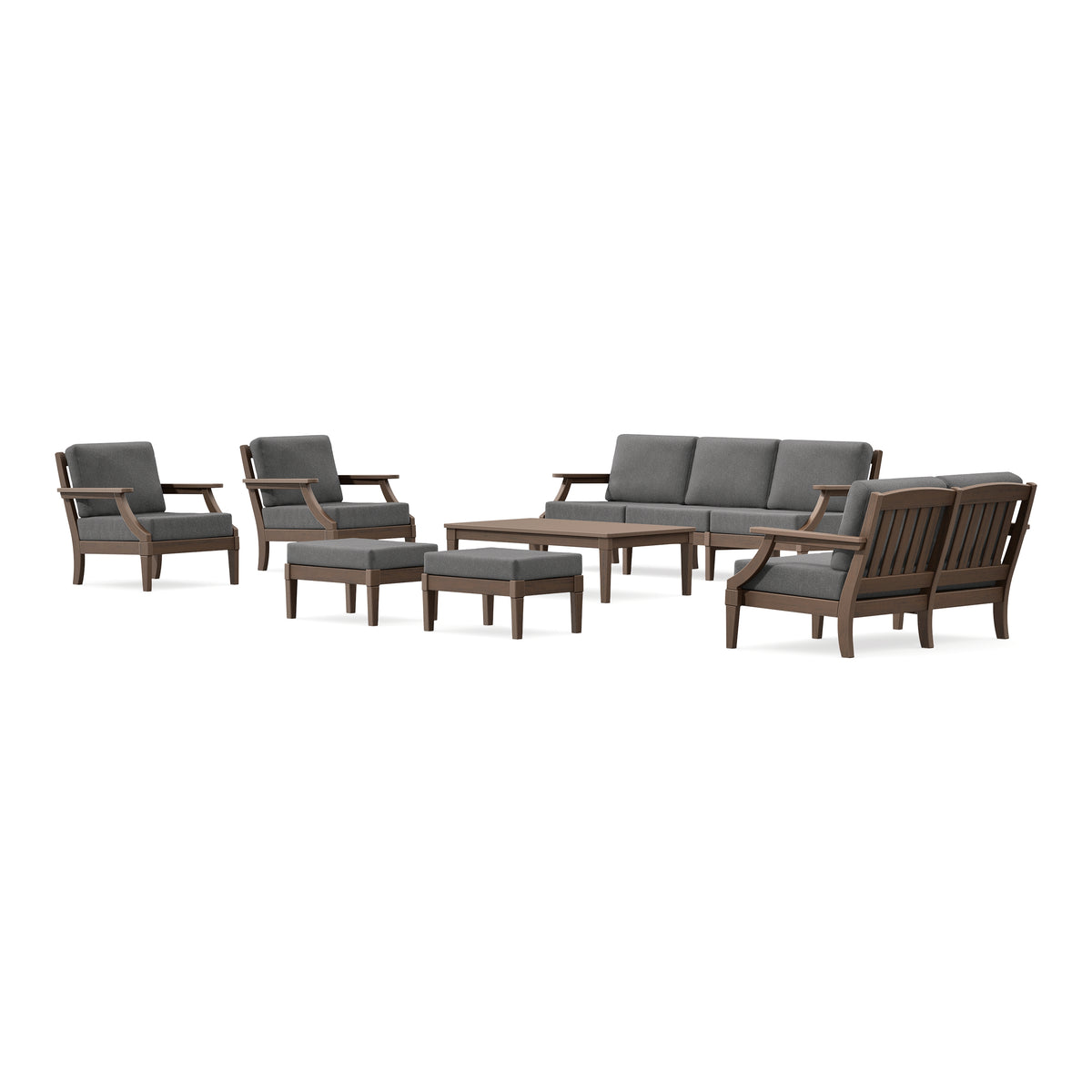 POLYWOOD PW Designer Series Estate 7-Piece Lounge Sofa Set in Kona / Ash Charcoal