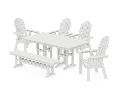 POLYWOOD Vineyard Curveback Adirondack Chair 6-Piece Farmhouse Dining Set with Bench in Vintage White