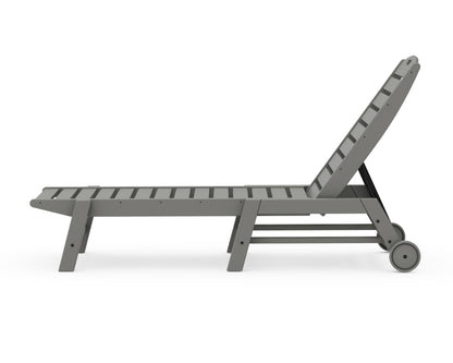 Second angled view of the POLYWOOD Nautical Chaise with Wheels in Slate Grey