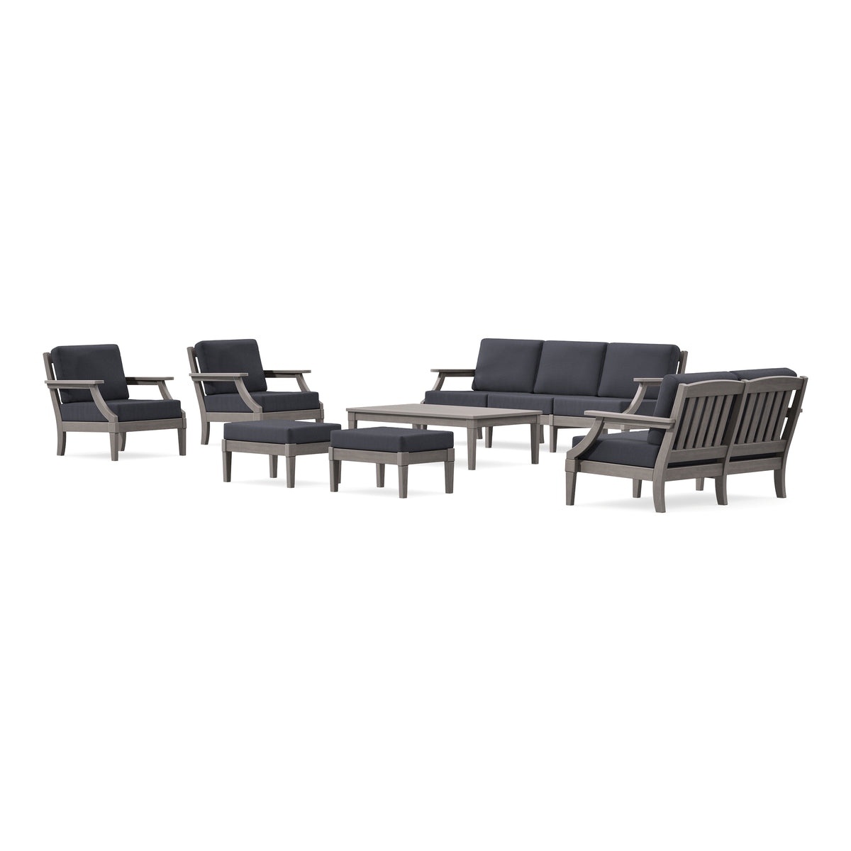 POLYWOOD PW Designer Series Estate 7-Piece Lounge Sofa Set in Driftwood / Midnight Linen