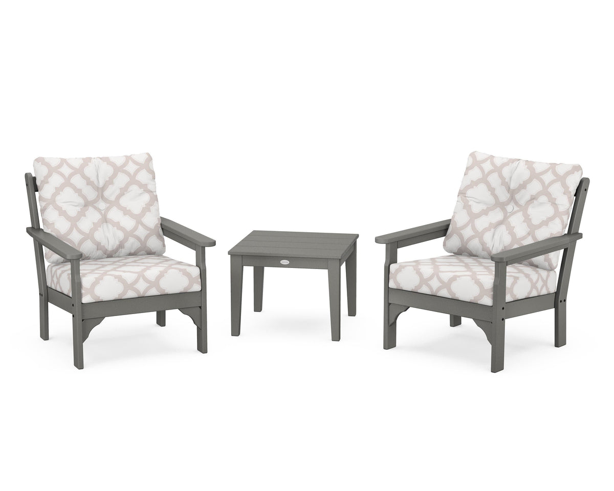 POLYWOOD Vineyard 3-Piece Deep Seating Set in Slate Grey / Trellis Dune Burlap