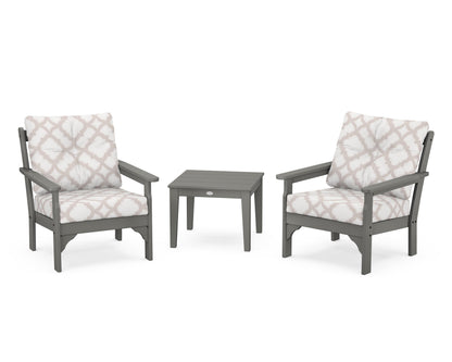 POLYWOOD Vineyard 3-Piece Deep Seating Set in Slate Grey / Trellis Dune Burlap