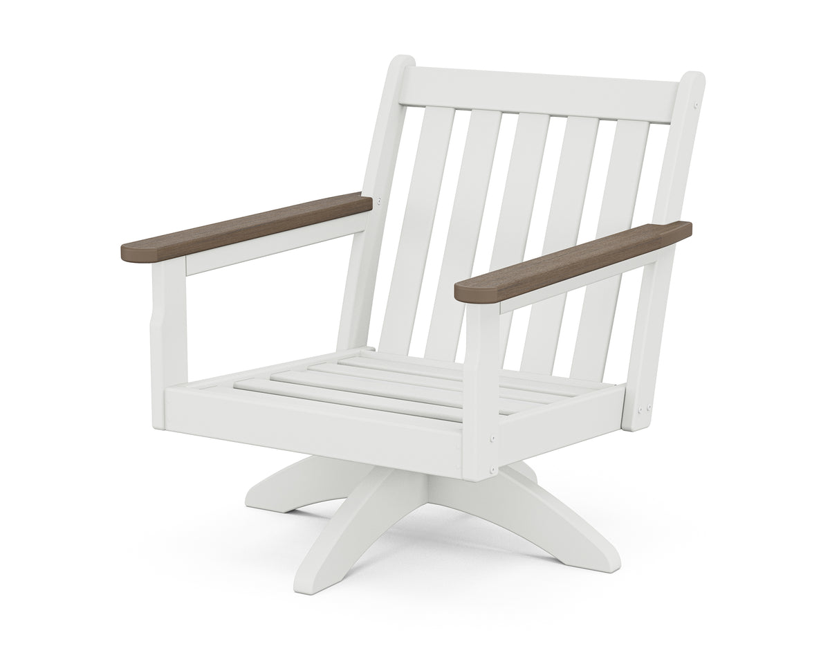 POLYWOOD Vineyard Deep Seating Swivel Chair Frame in White / Kona