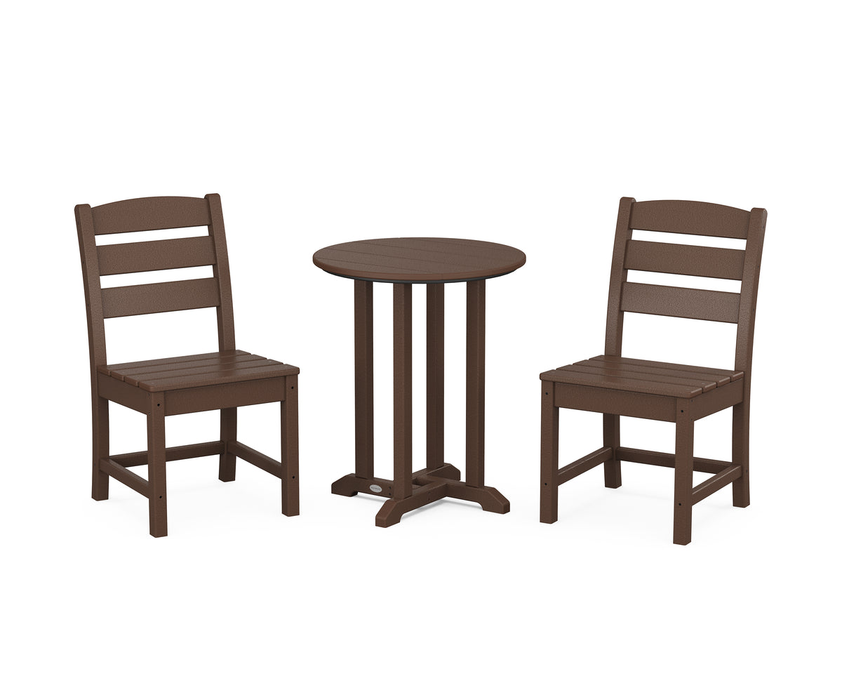 POLYWOOD Lakeside Side Chair 3-Piece Round Bistro Dining Set in Mahogany