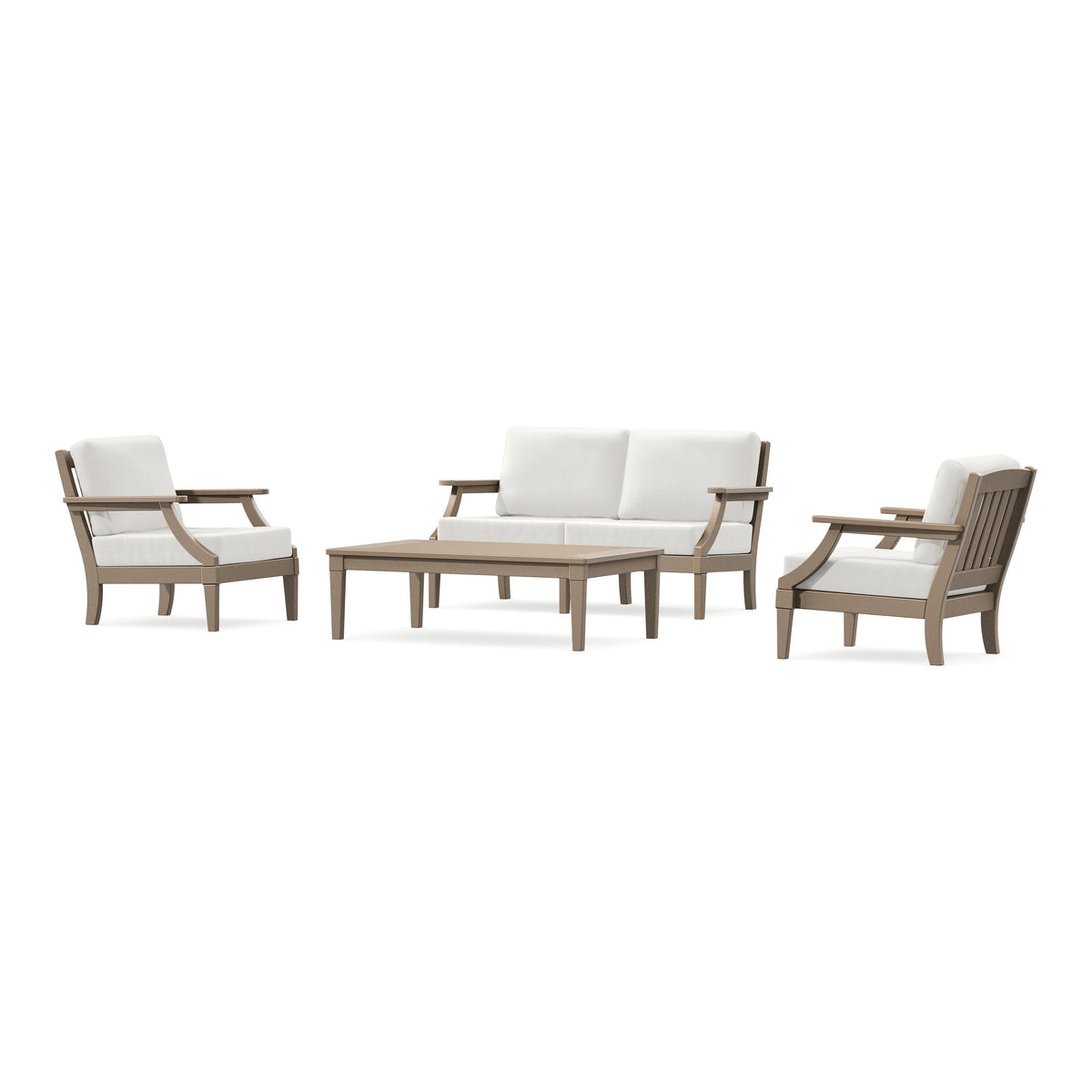 POLYWOOD PW Designer Series Estate Lounge 4-Piece Loveseat Set in Vintage Sahara / Natural Linen