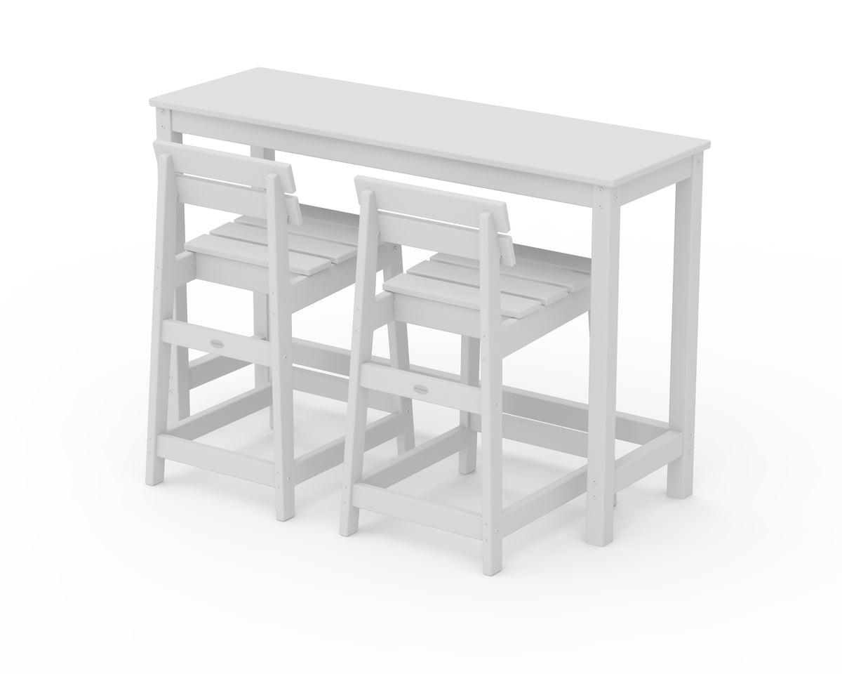 POLYWOOD Modern Studio Plaza Lowback Counter Chair 3-Piece Balcony Set in White