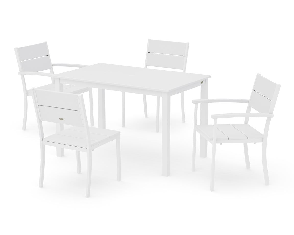 POLYWOOD Main Street 5-Piece Dining Set with Main Street 30 x 48 Dining Table in White / White
