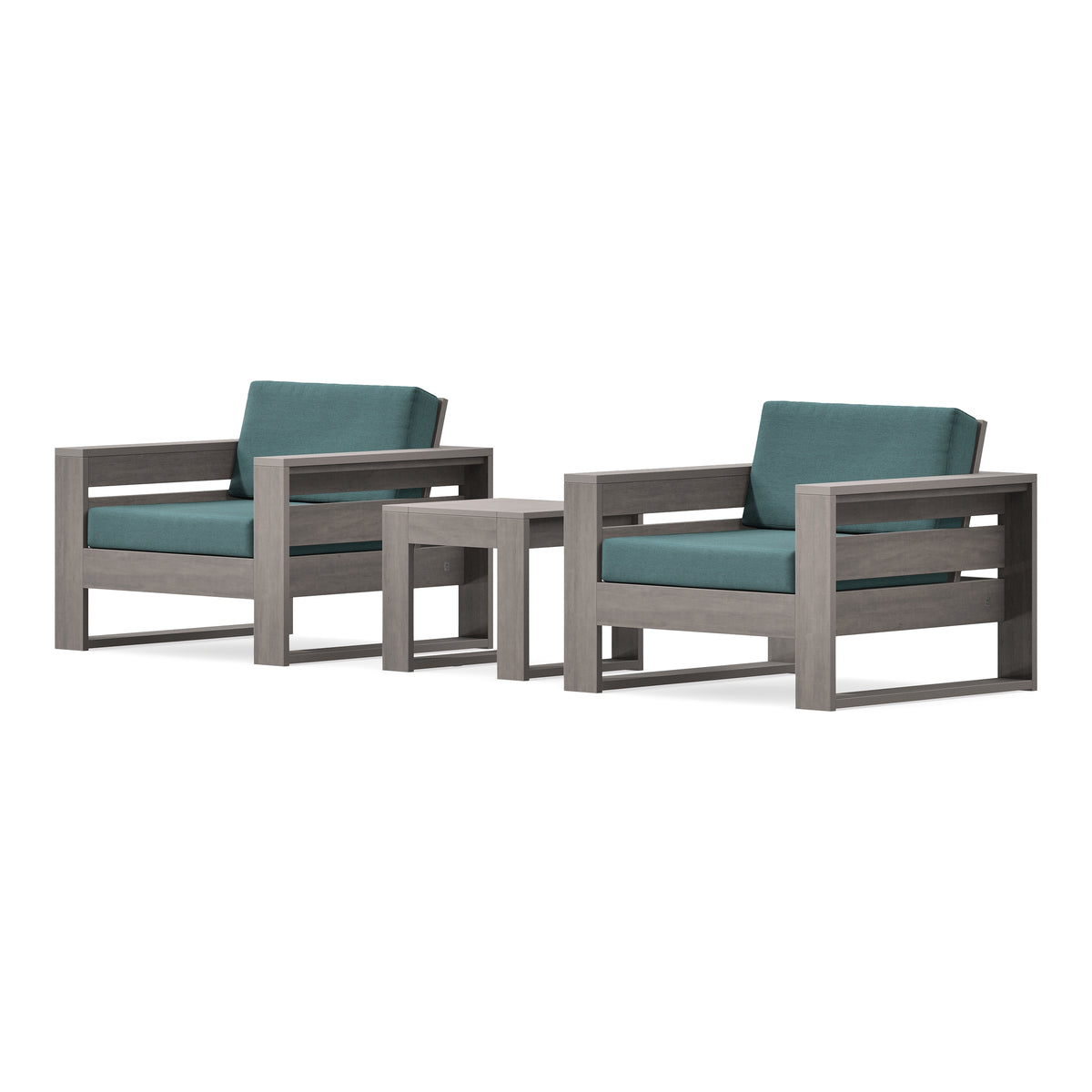 POLYWOOD PW Designer Series Latitude 3-Piece Lounge Chair Set in Driftwood / Ocean Teal