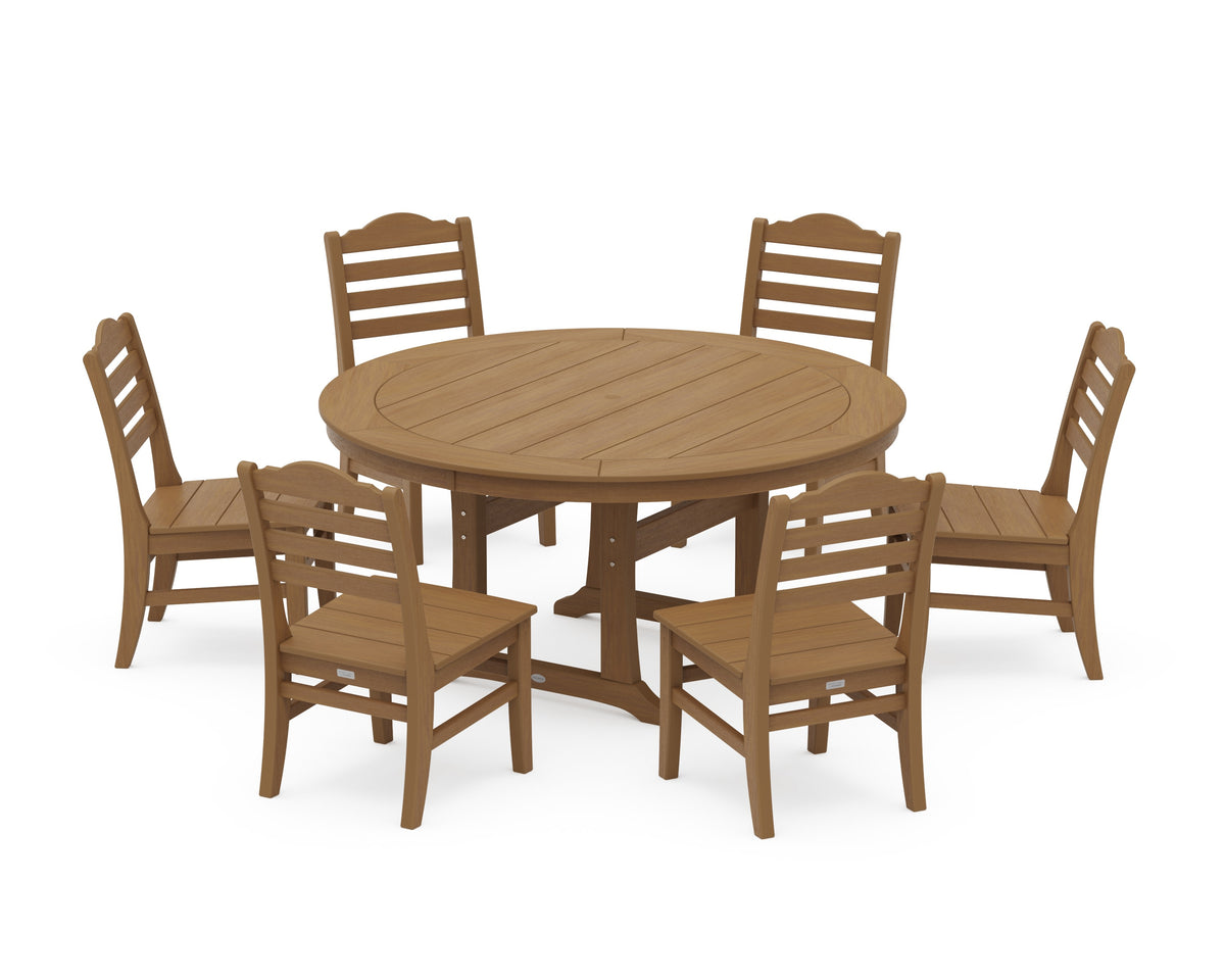 POLYWOOD Savannah 7-Piece Side Chair Round Dining Set in Natural
