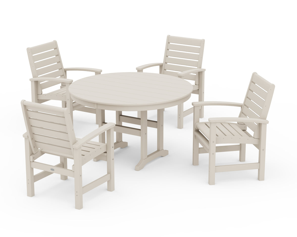 POLYWOOD Signature 5-Piece Round Farmhouse Dining Set in Sand