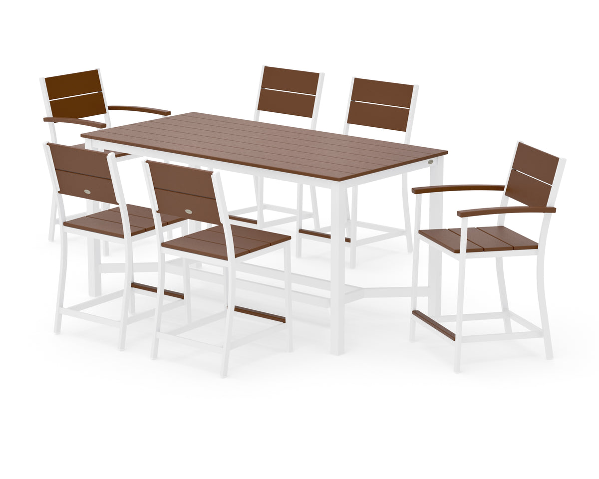 POLYWOOD Main Street 7-Piece Counter Set in White / Teak