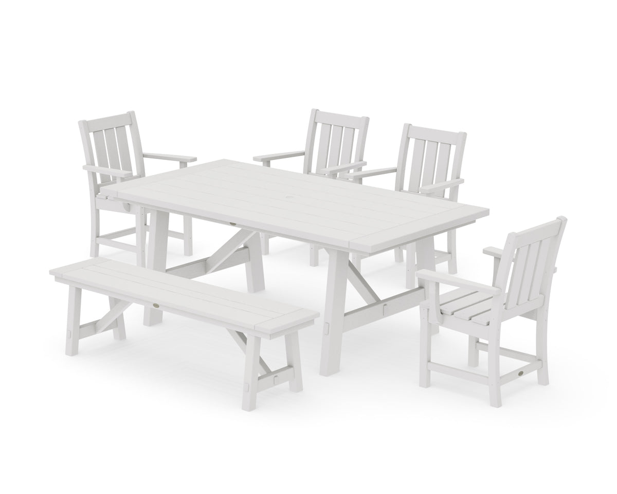 POLYWOOD Oxford 6-Piece Rustic Farmhouse Dining Set with Bench in Vintage White