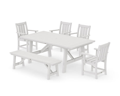 POLYWOOD Oxford 6-Piece Rustic Farmhouse Dining Set with Bench in Vintage White
