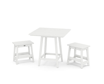 POLYWOOD Modern Studio Stool 3-Piece Square Bistro Set in White