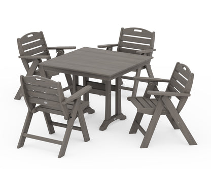 POLYWOOD Nautical Folding Lowback Chair 5-Piece Farmhouse Dining Set with Trestle Legs - 37" Table in Driftwood