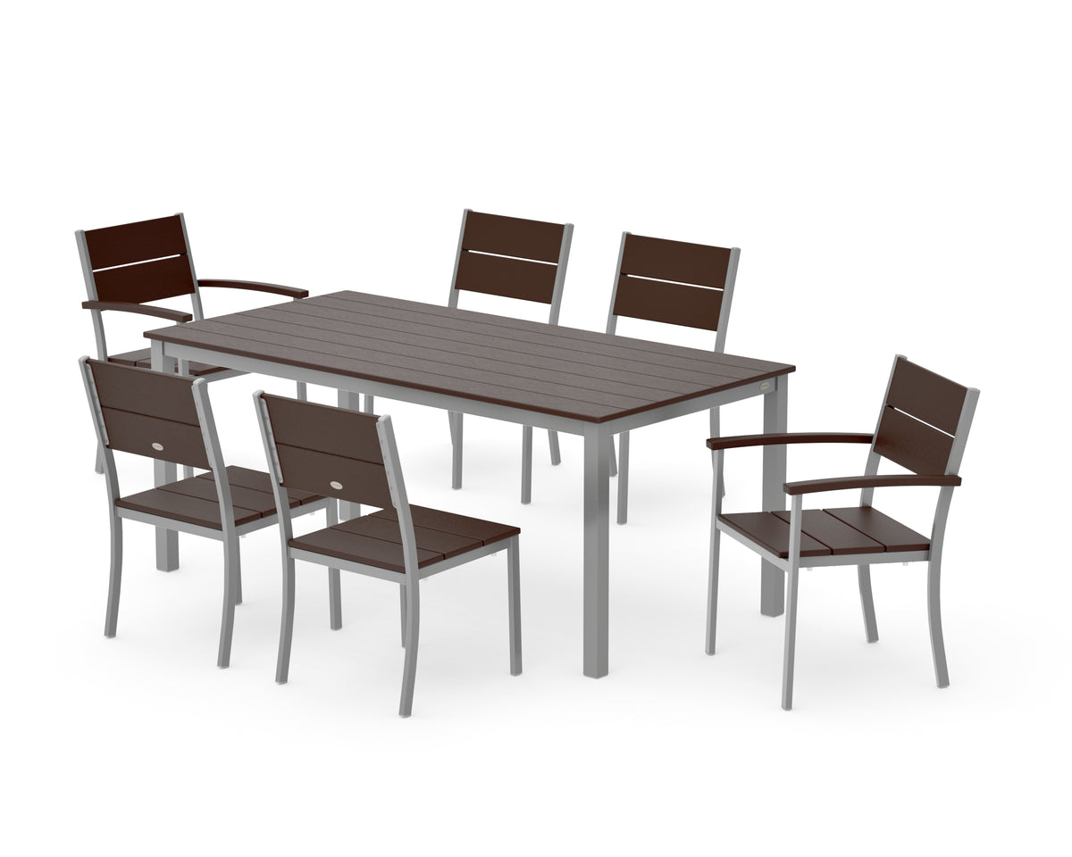 POLYWOOD Main Street 7-Piece Dining Set with Main Street 36" x 72" Dining Table in Silver / Mahogany