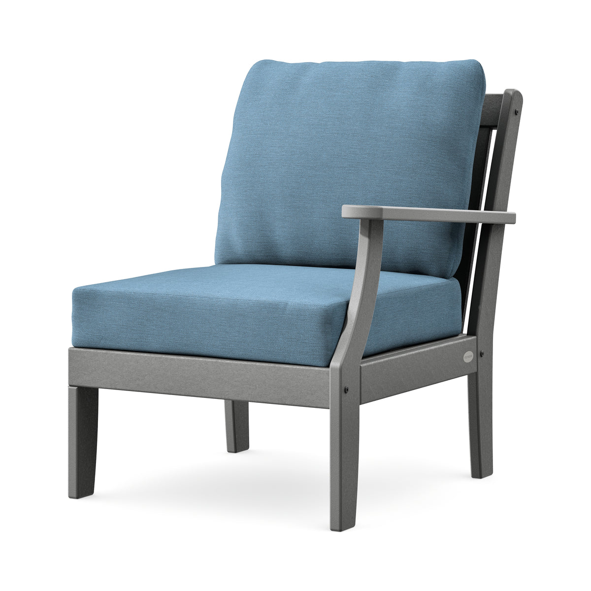 POLYWOOD Braxton Modular Right Arm Chair in Slate Grey / Sky Blue