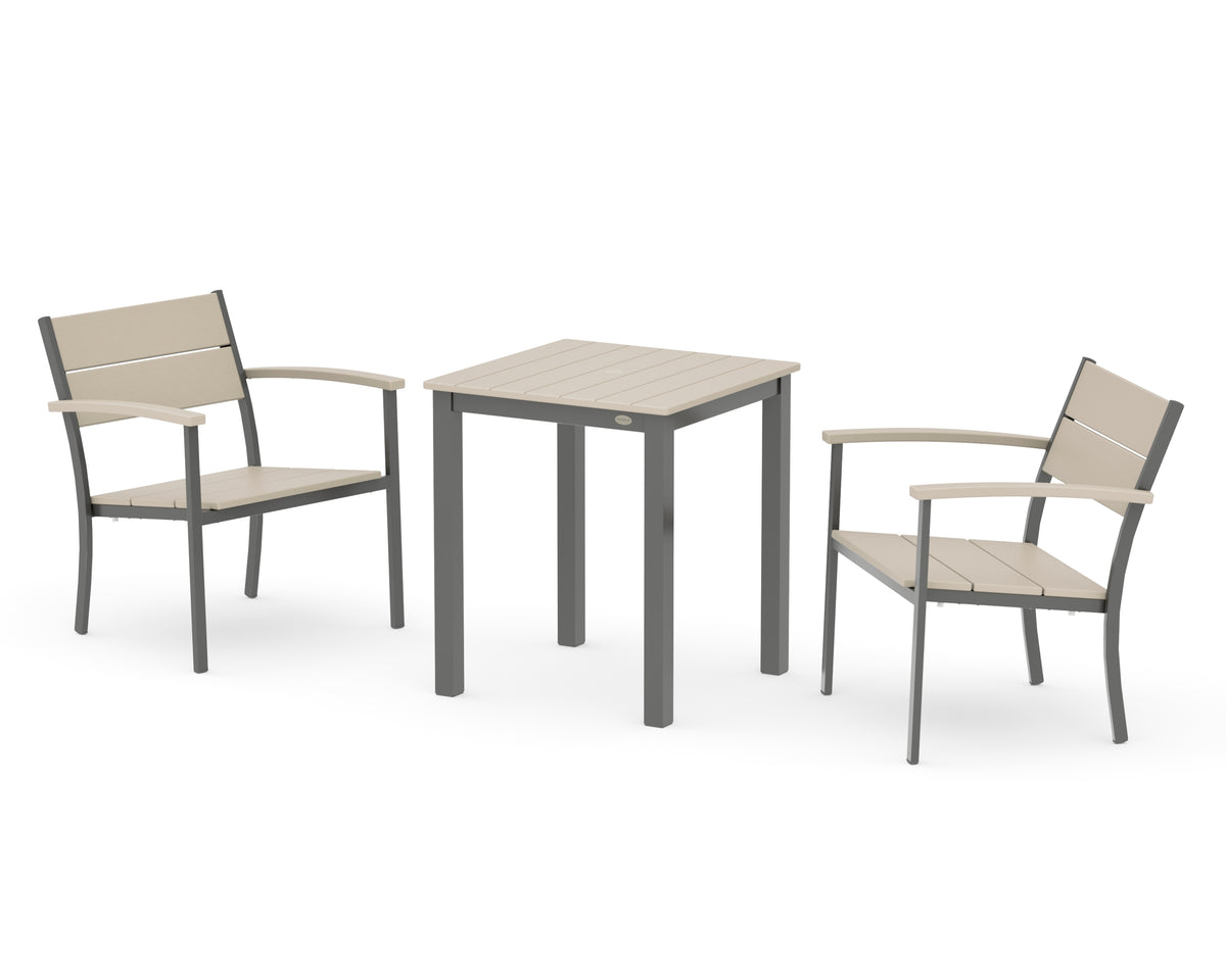 POLYWOOD Main Street 3-Piece Square Dining Set in Charcoal / Sand