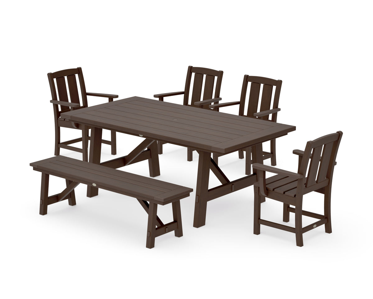 POLYWOOD Mission 6-Piece Rustic Farmhouse Dining Set with Bench in Kona
