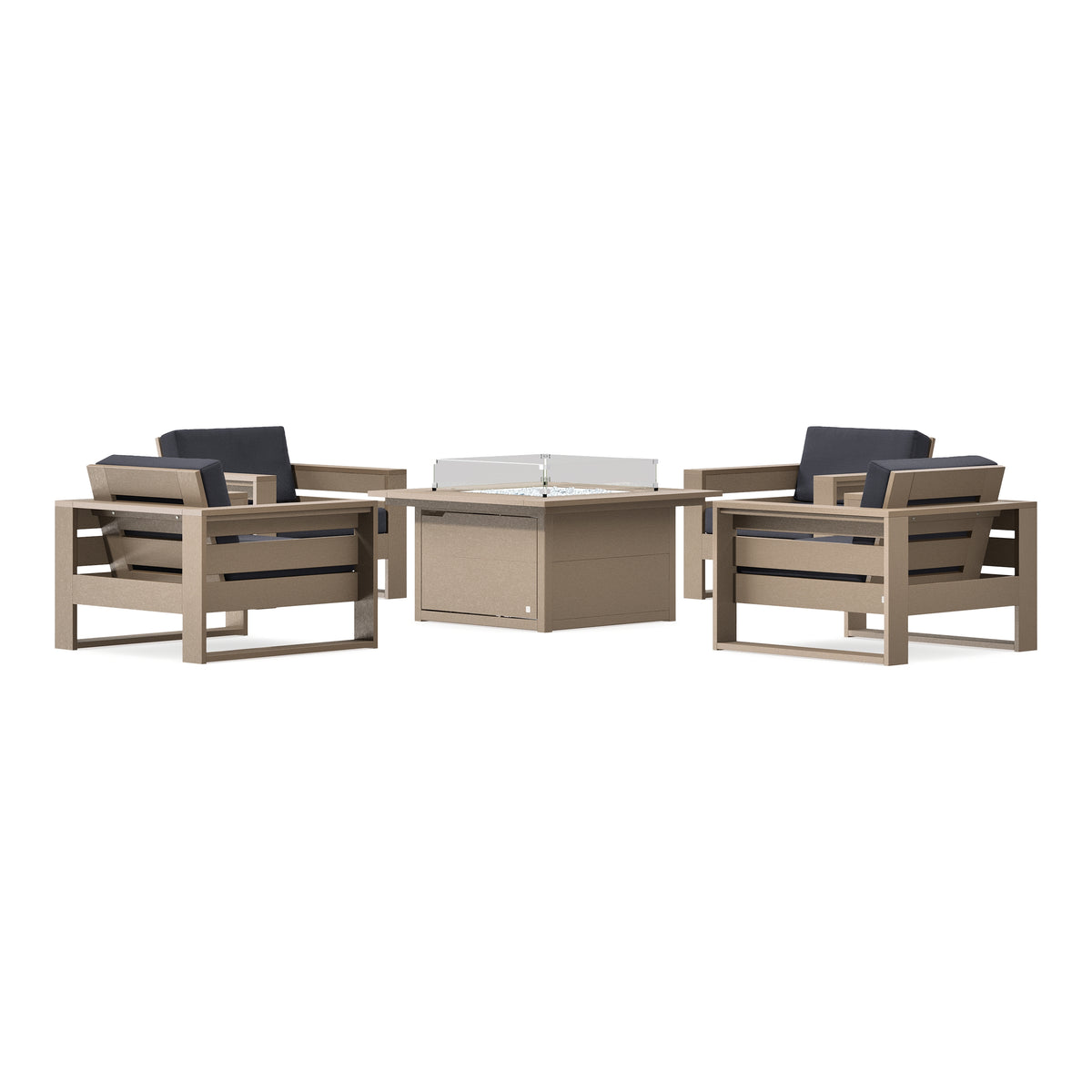POLYWOOD PW Designer Series Latitude 5-Piece Lounge Fire Table Set in Vintage Sahara / Midnight Linen