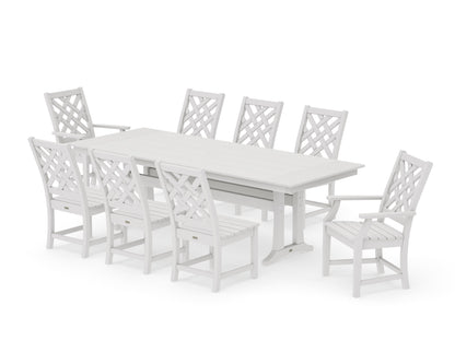 POLYWOOD Wovendale 9-Piece Farmhouse Dining Set with Trestle Legs in Vintage White