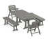 POLYWOOD Nautical Folding Lowback Chair 5-Piece Dining Set with Trestle Legs and Benches in Slate Grey
