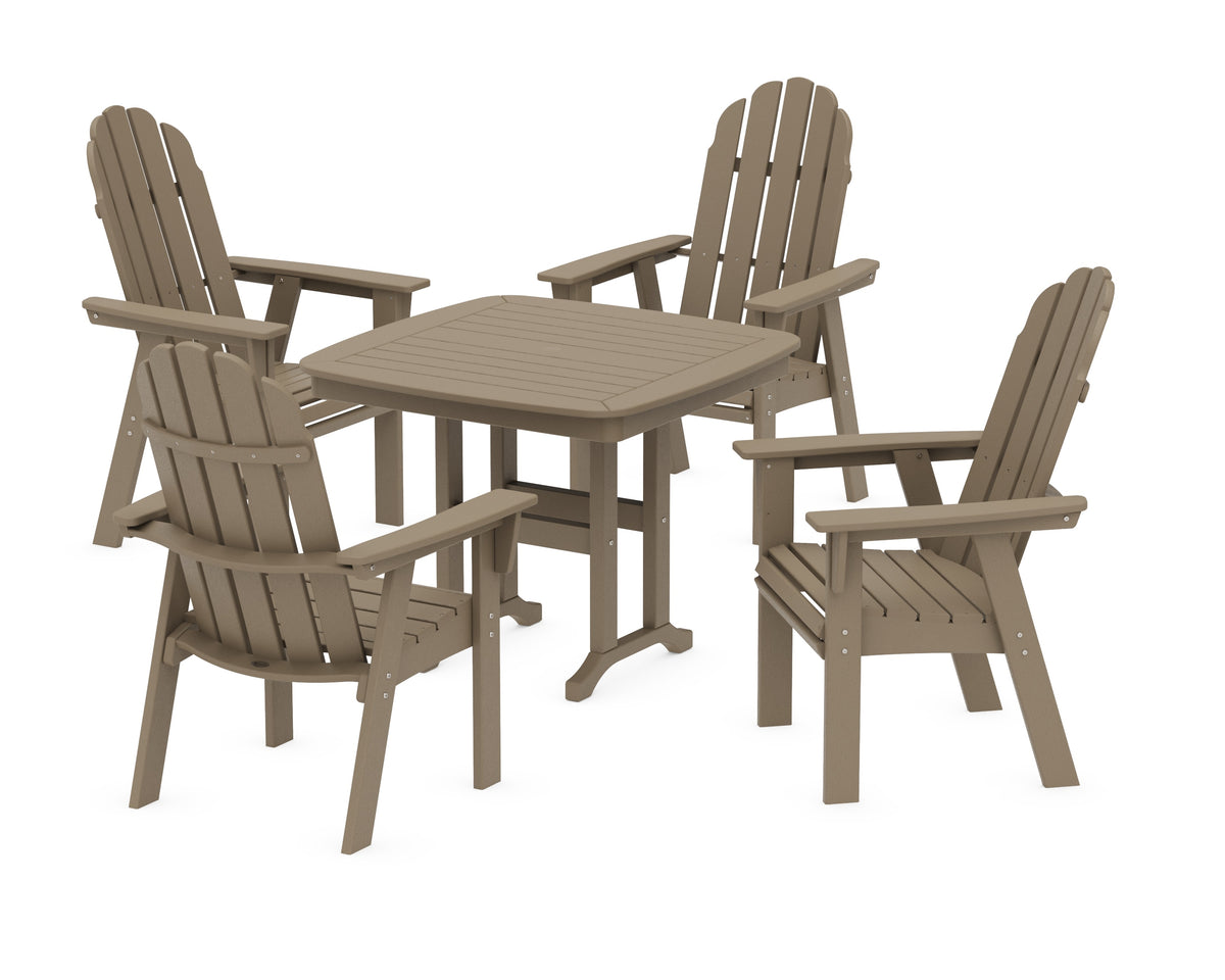 POLYWOOD Vineyard Curveback Adirondack 5-Piece Dining Set - 37" Table in Vintage Sahara