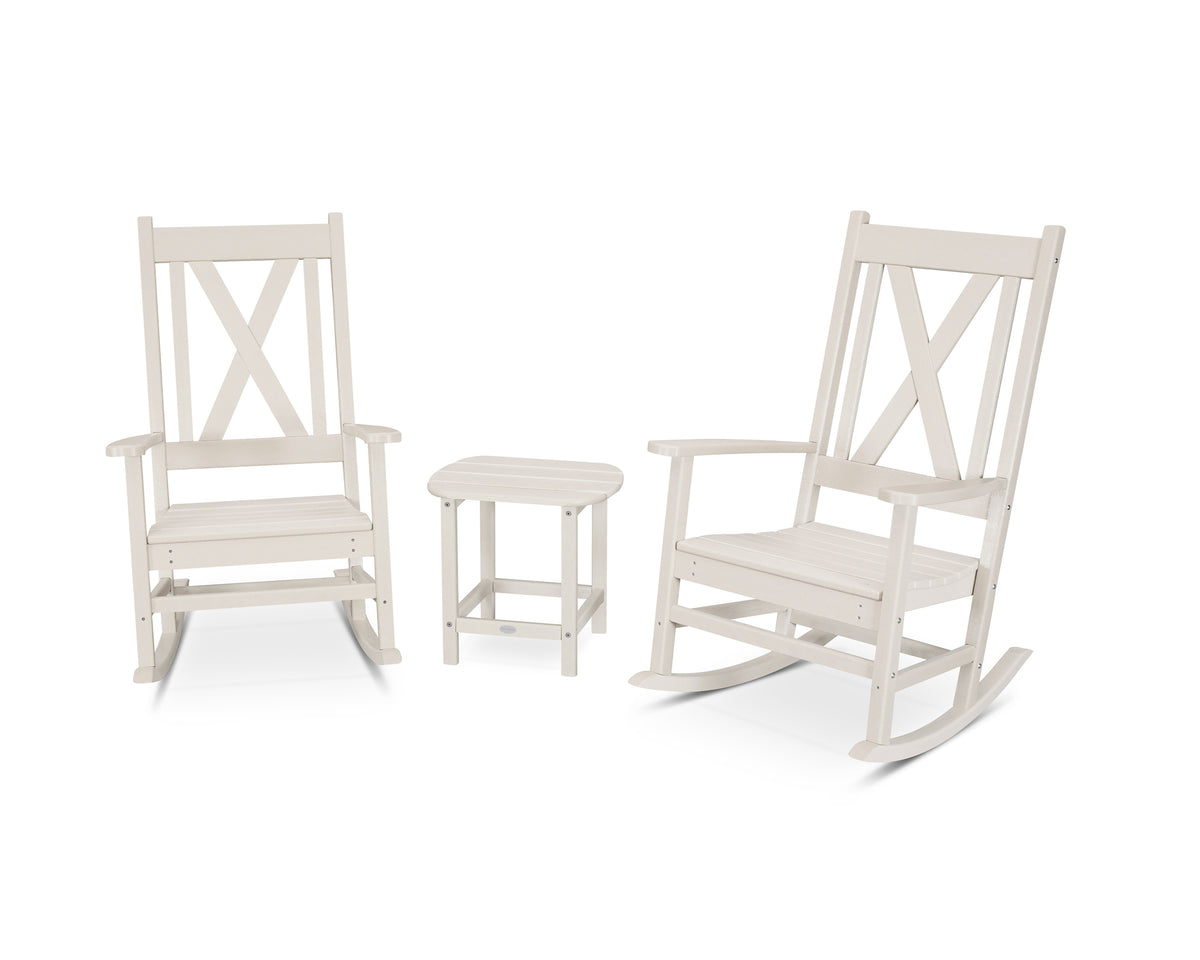 POLYWOOD Braxton 3-Piece Porch Rocking Chair Set in Sand