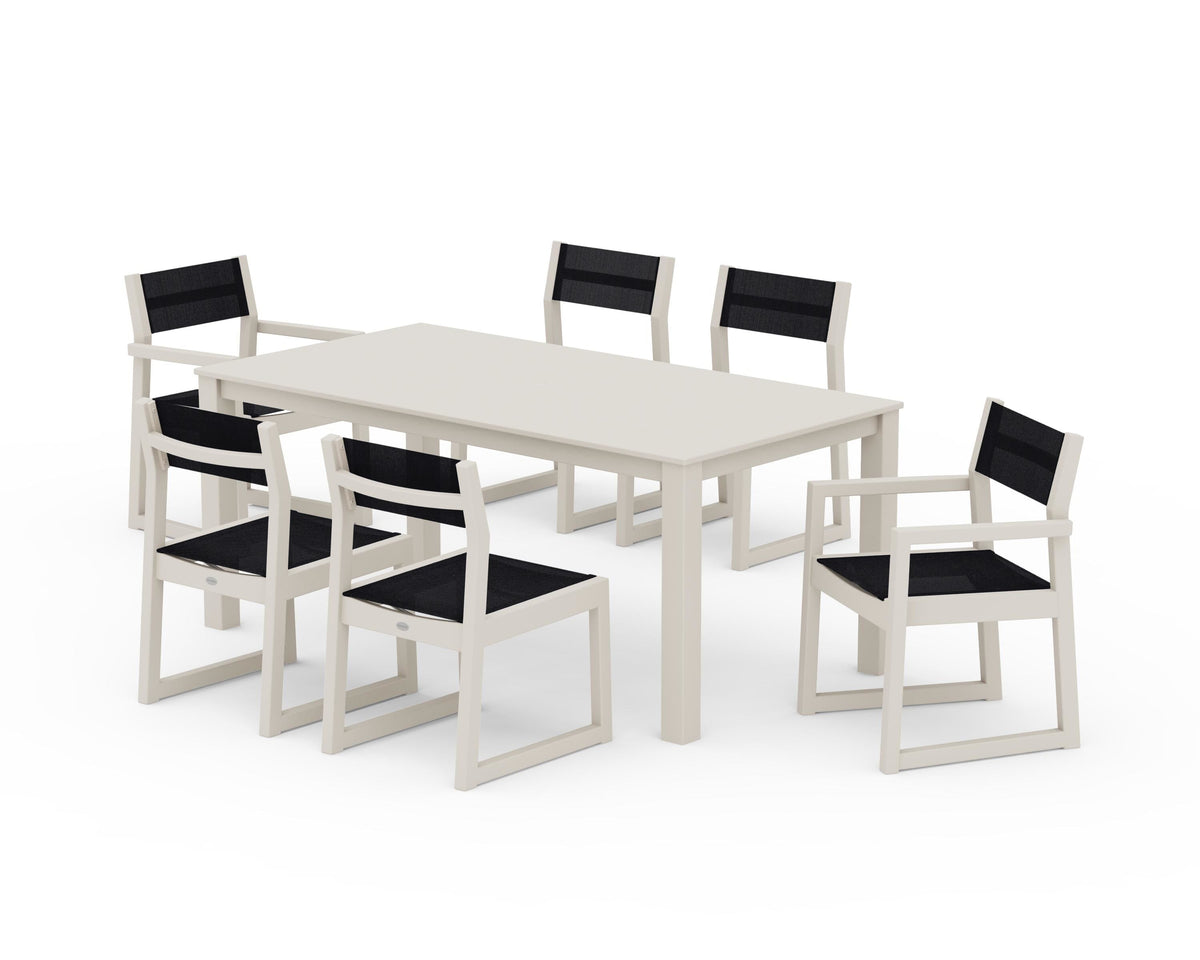POLYWOOD EDGE Sling 7-Piece Parsons Dining Set in Sand / Black