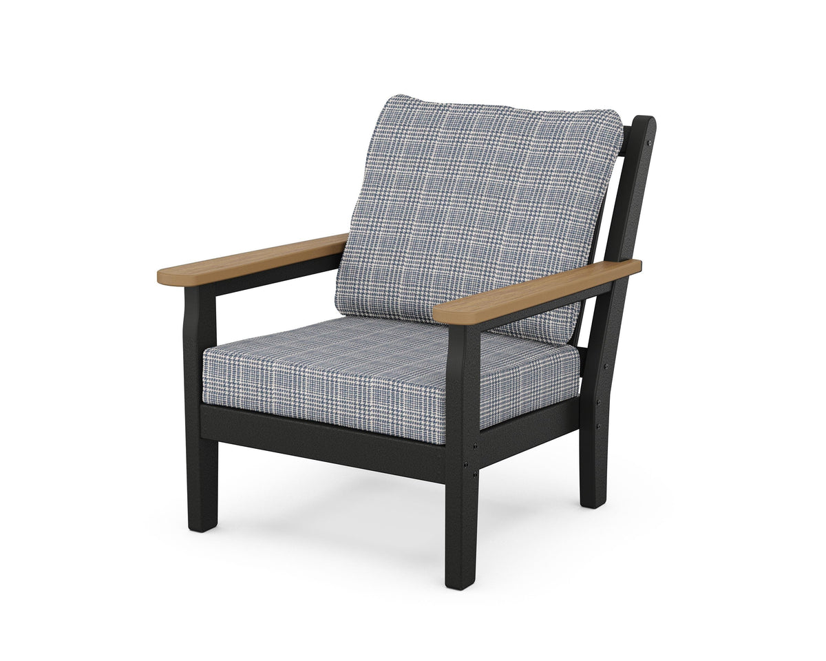 POLYWOOD Chippendale Deep Seating Chair in Black / Natural / Houndstooth Sky Blue