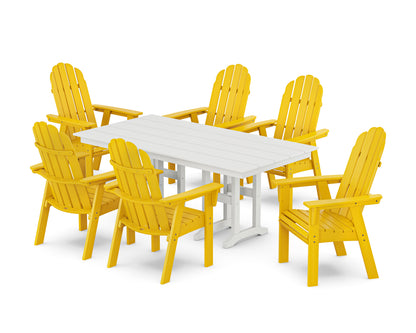POLYWOOD Vineyard Curveback Adirondack Chair 7-Piece Farmhouse Dining Set in Lemon / White