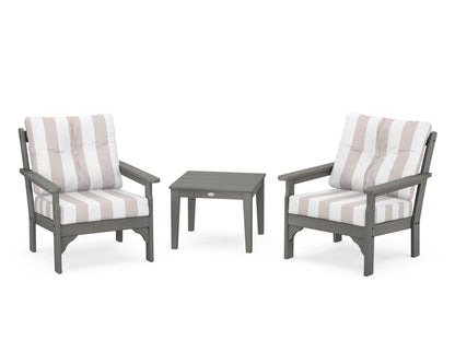POLYWOOD Vineyard 3-Piece Deep Seating Set in Slate Grey / Cabana Stripe Dune Burlap