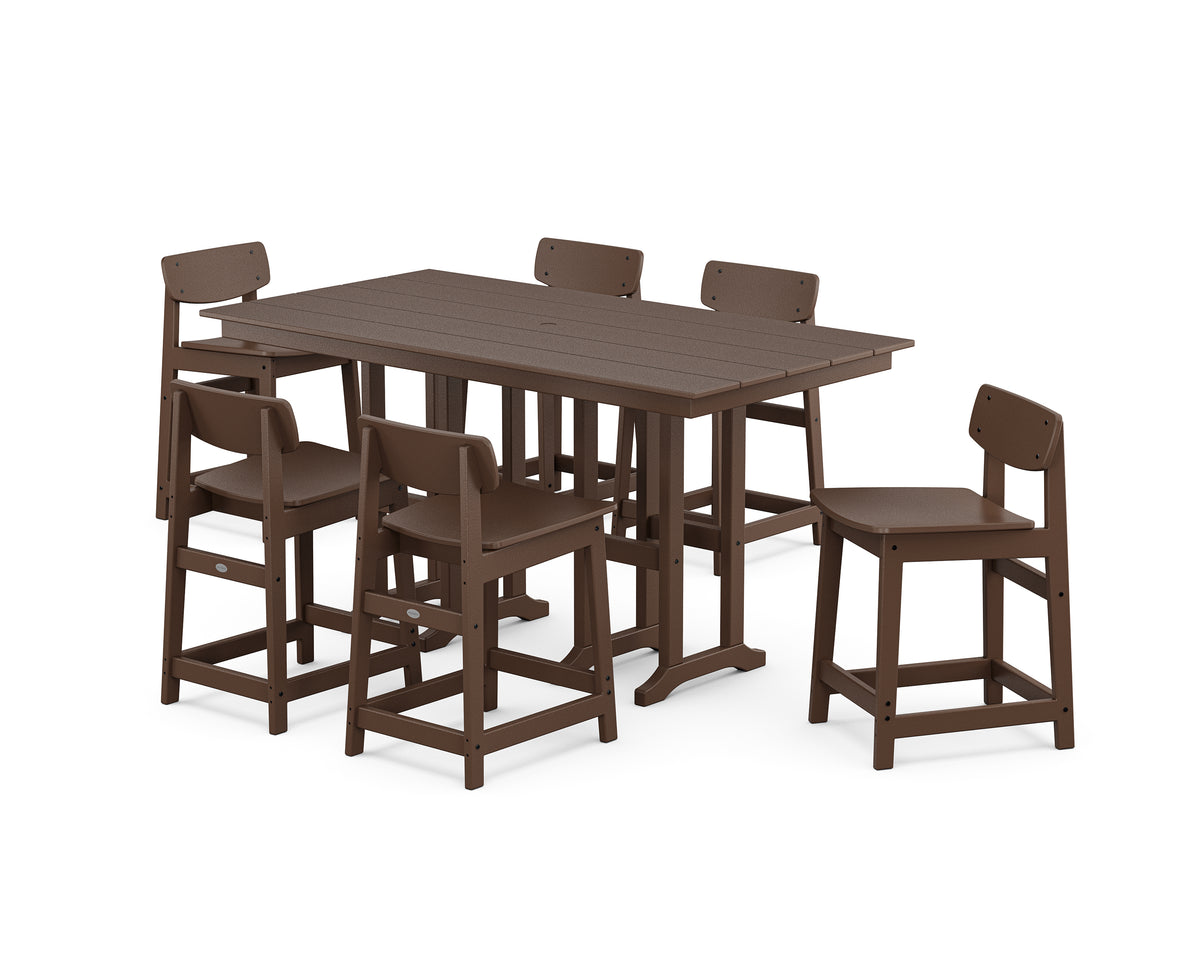 POLYWOOD Modern Studio Urban Lowback Counter Chair 7-Piece Set in Mahogany